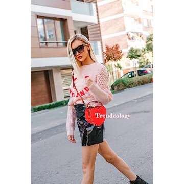 Cute Heart Shape Girls Womens Vegan Leather Small Handle Satchel Crossbody Purse… (Red)