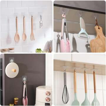 Alliebe 30 Pack Wall Heavy Duty 13lb(Max) Self Adhesive Hooks Waterproof Oilproof Hanging Hooks for ...