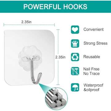 Alliebe 30 Pack Wall Heavy Duty 13lb(Max) Self Adhesive Hooks Waterproof Oilproof Hanging Hooks for Bathroom Shower Kitchen Office Outdoor Home Improvement Utility Hook
