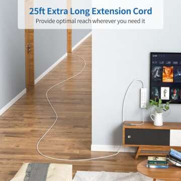 Extension Cord 25 Ft, NTONPOWER Long Surge Protector Power Strip with 12 Outlet 3 USB, 2100 Joules, ...