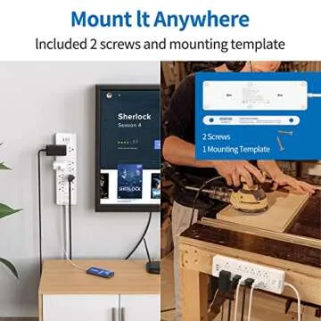 Extension Cord 25 Ft, NTONPOWER Long Surge Protector Power Strip with 12 Outlet 3 USB, 2100 Joules, 1875W/15A, Overload Protection, Flat Plug, Wall Mount for Home Office, Workbench, Garage, White