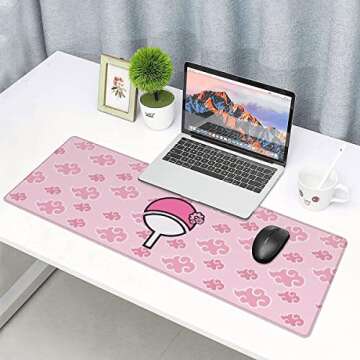 Anime Gaming Mouse Pad Cartoon Pink Cloud Mouse Pad XL, Large Keyboard Pad Computer Mouse Pads for Computers,Gaming,Office & Home, Anime Desk Accessories, 31.5 X 11.8 Inch