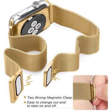 Metal Magnetic Band Compatible with Apple Watch 38mm 40mm 41mm,Stainless Steel Milanese Mesh Replacement Strap with Adjustable Glasp Loop for iWatch Series 8 7 6 5 4 3 2 1 SE Wristband Women Men,Gold