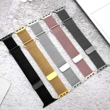 Metal Magnetic Band Compatible with Apple Watch 38mm 40mm 41mm,Stainless Steel Milanese Mesh Replacement Strap with Adjustable Glasp Loop for iWatch Series 8 7 6 5 4 3 2 1 SE Wristband Women Men,Gold