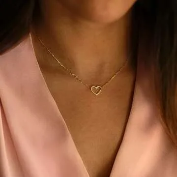 Ieftop Dainty Gold Heart Necklace for Women, 14K Gold Plated Cute Heart Pendant Necklace Dainty Heart Necklaces for Women Gold Necklace for Women Trendy Gold Jewelry for Women