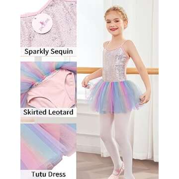 Zaclotre Girls Strap Ballet Leotards Tutu Dress Sparkly Sequin Skirted Leotard Ballerina Outfit Dance Costume for Kids