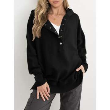 PRETTYGARDEN Womens Hoodie 2024 Winter Fashion Long Sleeve Sweatshirt Casual Button Up V Neck Tops L...