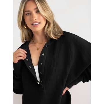 PRETTYGARDEN Womens Hoodie 2024 Winter Fashion Long Sleeve Sweatshirt Casual Button Up V Neck Tops Loose Hooded Henley Shirts(Black,X-Large)