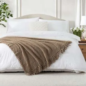 LONG CREATE Throw Blanket for Couch, Taupe Tan Luxury Knitted Throws 50"x60", Textured Blankets with...