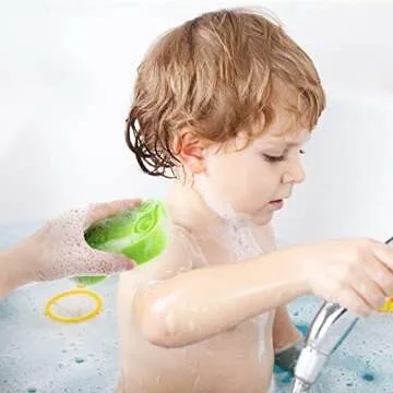 DANCELF Baby Bath Sponge, Natural Cute Shapes Soft Shower Sponges for Bathing, Bathtub Foam for Infants and Toddler, 3pcs : Blue Dolphin, Pink Shell, Green Turtle