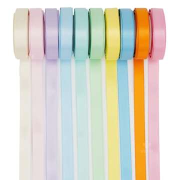 MEEDEE Pastel Rainbow Ribbon Assortment - 50 Yards of Vibrant Satin Ribbons for Crafts and Decoratio...