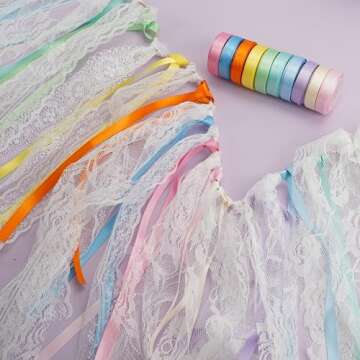 MEEDEE Rainbow Satin Ribbon Set - 50 Yards for Crafts