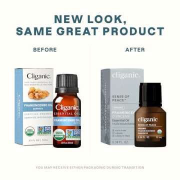 Cliganic USDA Organic Frankincense Essential Oil - Boswellia Serrata, 100% Pure Natural Undiluted, for Aromatherapy | Non-GMO Verified (Packaging May Vary)