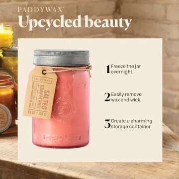 Paddywax Scented Candles Relish Collection Soy Wax Artisan Candle in Glass Jar with Lid, 9.5-Ounce, Salted Grapefruit