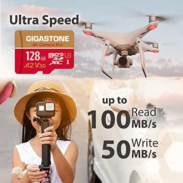 [5-Yrs Free Data Recovery] Gigastone 128GB Micro SD Card, 4K Video Recording for GoPro, Action Camer...