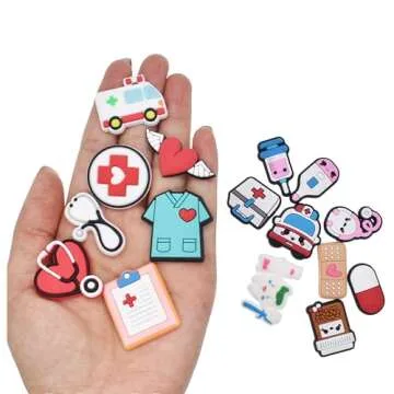 Ibuclein 16Pieces Shoe Charms Decoration Medical Combination Cute Stethoscope Syringe Pill Shoe Acce...