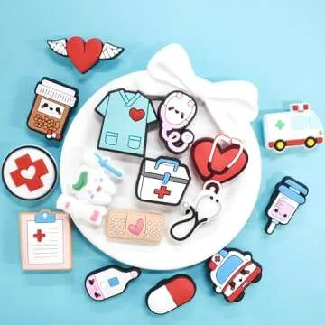 Ibuclein 16Pieces Shoe Charms Decoration Medical Combination Cute Stethoscope Syringe Pill Shoe Accesooties for Sandals & Bracelet Wristband Party Favor