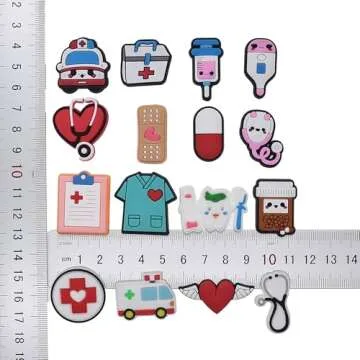 Ibuclein 16Pieces Shoe Charms Decoration Medical Combination Cute Stethoscope Syringe Pill Shoe Accesooties for Sandals & Bracelet Wristband Party Favor
