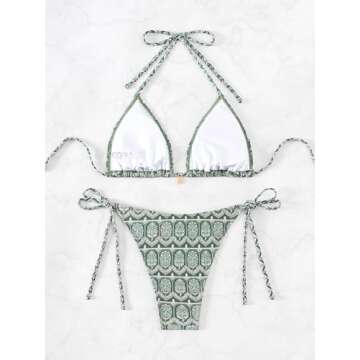 Memashore Sexy Bikini Set 2 Piece Swimsuit Cheeky Green Bathing Suits for Women Floral Printed Brazi...