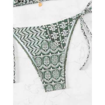 Memashore Sexy Bikini Set 2 Piece Swimsuit Cheeky Green Bathing Suits for Women Floral Printed Brazilian Thong Triangle Cute Bikinis Teen Girls Low Waisted Size M