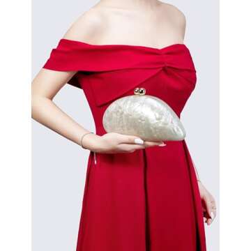 UMREN Seashell Chain Shoulder Bag for Women Acrylic Evening Clutch Bag Glitter Marble Purse Handbag for Wedding Party Prom White