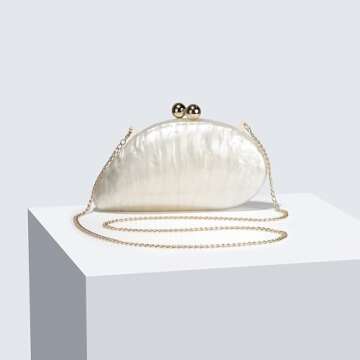 UMREN Seashell Chain Shoulder Bag for Women Acrylic Evening Clutch Bag Glitter Marble Purse Handbag for Wedding Party Prom White