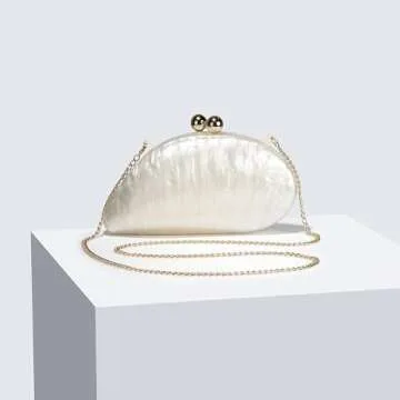 UMREN Seashell Chain Shoulder Bag for Women Acrylic Evening Clutch Bag Glitter Marble Purse Handbag for Wedding Party Prom White