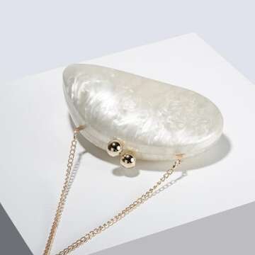 UMREN Seashell Chain Shoulder Bag for Women Acrylic Evening Clutch Bag Glitter Marble Purse Handbag for Wedding Party Prom White