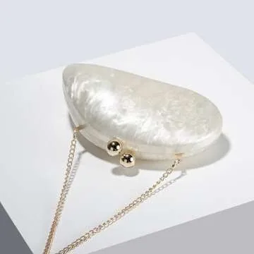 UMREN Seashell Chain Shoulder Bag for Women Acrylic Evening Clutch Bag Glitter Marble Purse Handbag for Wedding Party Prom White