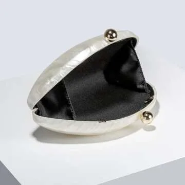 UMREN Seashell Chain Shoulder Bag for Women Acrylic Evening Clutch Bag Glitter Marble Purse Handbag for Wedding Party Prom White