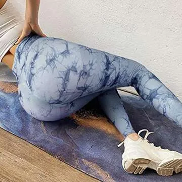 MOSHENGQI Womens Seamless Butt Lift Leggings High Waisted Yoga Pants Ribbed Workout Slimming Tights(Small,#5 Tie Dye Blue)