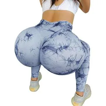 MOSHENGQI Womens Seamless Butt Lift Leggings High Waisted Yoga Pants Ribbed Workout Slimming Tights(Small,#5 Tie Dye Blue)
