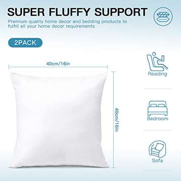 OTOSTAR Throw Pillow Inserts 16 x 16 Set of 4 Outdoor Waterproof Decorative Pillow Inserts Square Pillow Stuffers Form for Patio Furniture Couch Bed Garden Pillows Cushion (16 x 16 Inch)