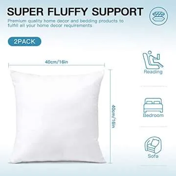 OTOSTAR Throw Pillow Inserts 16 x 16 Set of 4 Outdoor Waterproof Decorative Pillow Inserts Square Pillow Stuffers Form for Patio Furniture Couch Bed Garden Pillows Cushion (16 x 16 Inch)