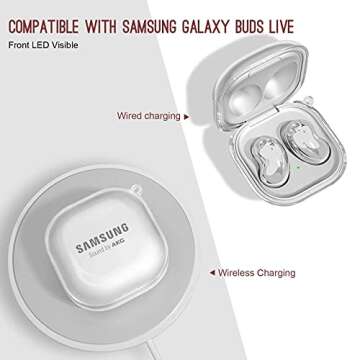 Aiiko Compatible Galaxy Buds Pro Case 2021 /Galaxy Buds Live Case 2020 Clear Soft TPU Shockproof Case Protective Cover for Samsung Earbuds with Keychain -(Clear), m