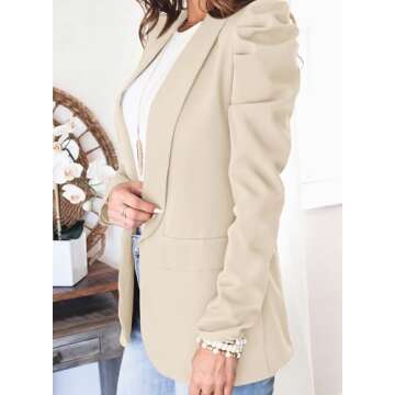 KIRUNDO Women's 2025 Spring Fall Casual Blazers Puff Sleeve Lapel Open Front Work Suit Office Blazer...