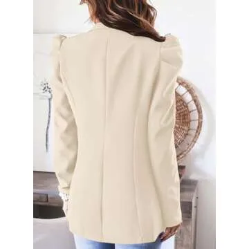 KIRUNDO Women's Chic Puff Sleeve Blazer with Pockets