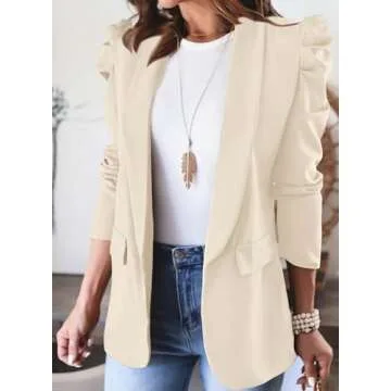 KIRUNDO Women's Chic Puff Sleeve Blazer with Pockets
