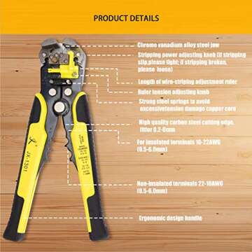 Wire Stripper Crimping Tool Kit - 8 Inch Self-Adjusting Tool with Multi-Tool Cutter and Storage Bag