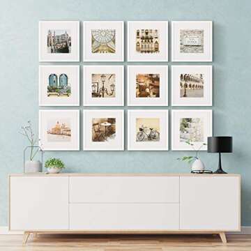 Gallery Perfect - 12-Piece White Square Photo Frame - Set with Hanging Template - Wall Gallery Kit -...