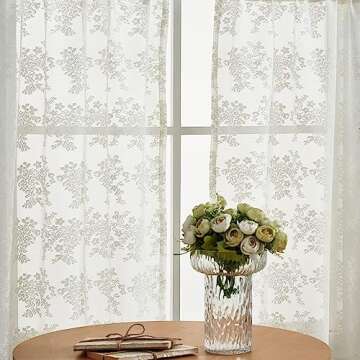 Lace Sheer Curtains 30 Inch Length 2 Panels Ivory Floral Small Window Curtains Ideas Farmhouse Priva...