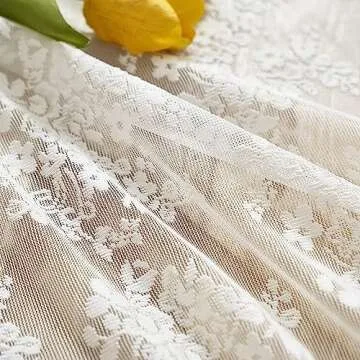 Lace Sheer Curtains 30 Inch Length 2 Panels Ivory Floral Small Window Curtains Ideas Farmhouse Privacy Cafe Tiers Curtains for Basement, Kitchen, Bathroom, Laundry Room Rod Pocket 26" x 30" Cream