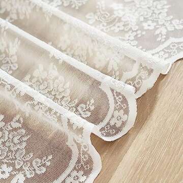 Lace Sheer Curtains 30 Inch Length 2 Panels Ivory Floral Small Window Curtains Ideas Farmhouse Privacy Cafe Tiers Curtains for Basement, Kitchen, Bathroom, Laundry Room Rod Pocket 26" x 30" Cream