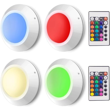 HONWELL Push Lights - Remote Controlled Tap Light with 16 Color Options & Dimmable Features