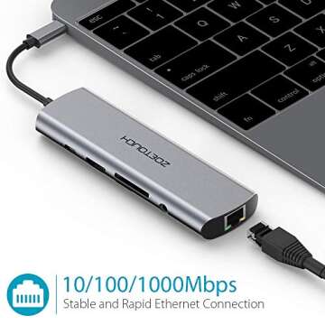 USB C Hub, ZOETOUCH 9-in-1 Type C Hub with Ethernet, 4K HDMI, 3 USB3.0, PD Type C Charging Port, Micro SD/TF Card Reader, Mic/Audio for for MacBook, ChromeBook More and Other Type C Laptops