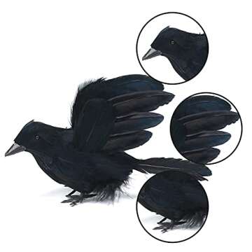 Darnassus 6PCS Halloween Crows Black Realistic Crows Artificial Feathered Raven Prop with Bird's Nes...