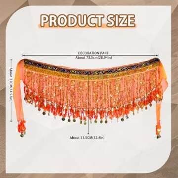 MUNAFIE Women's Belly Dance Hip Scarf Performance Outfits Skirt Festival Clothing Orange