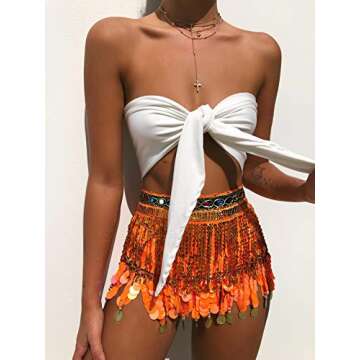 MUNAFIE Women's Belly Dance Hip Scarf Performance Outfits Skirt Festival Clothing Orange