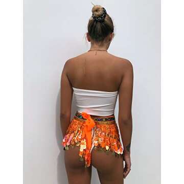 MUNAFIE Women's Belly Dance Hip Scarf Performance Outfits Skirt Festival Clothing Orange