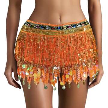 MUNAFIE Women's Belly Dance Hip Scarf Performance Outfits Skirt Festival Clothing Orange